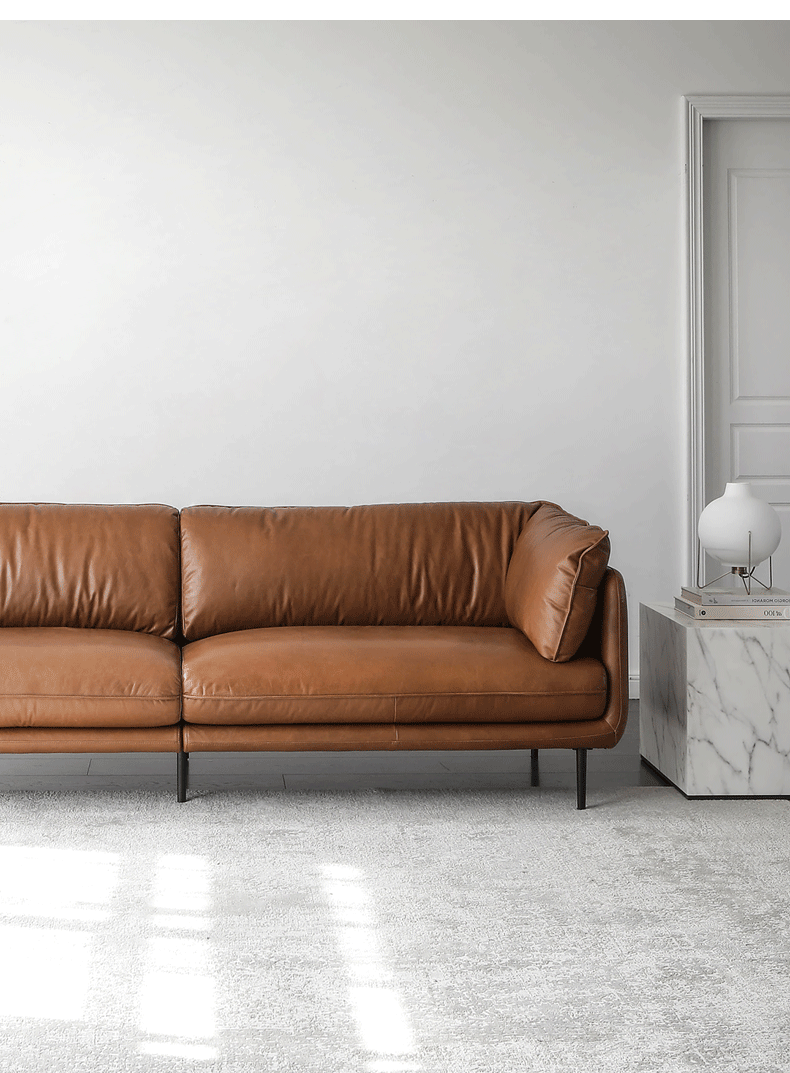 意式极简真皮沙发进口牛皮棕色 特惠norhor北欧/进口头层牛皮意式都会