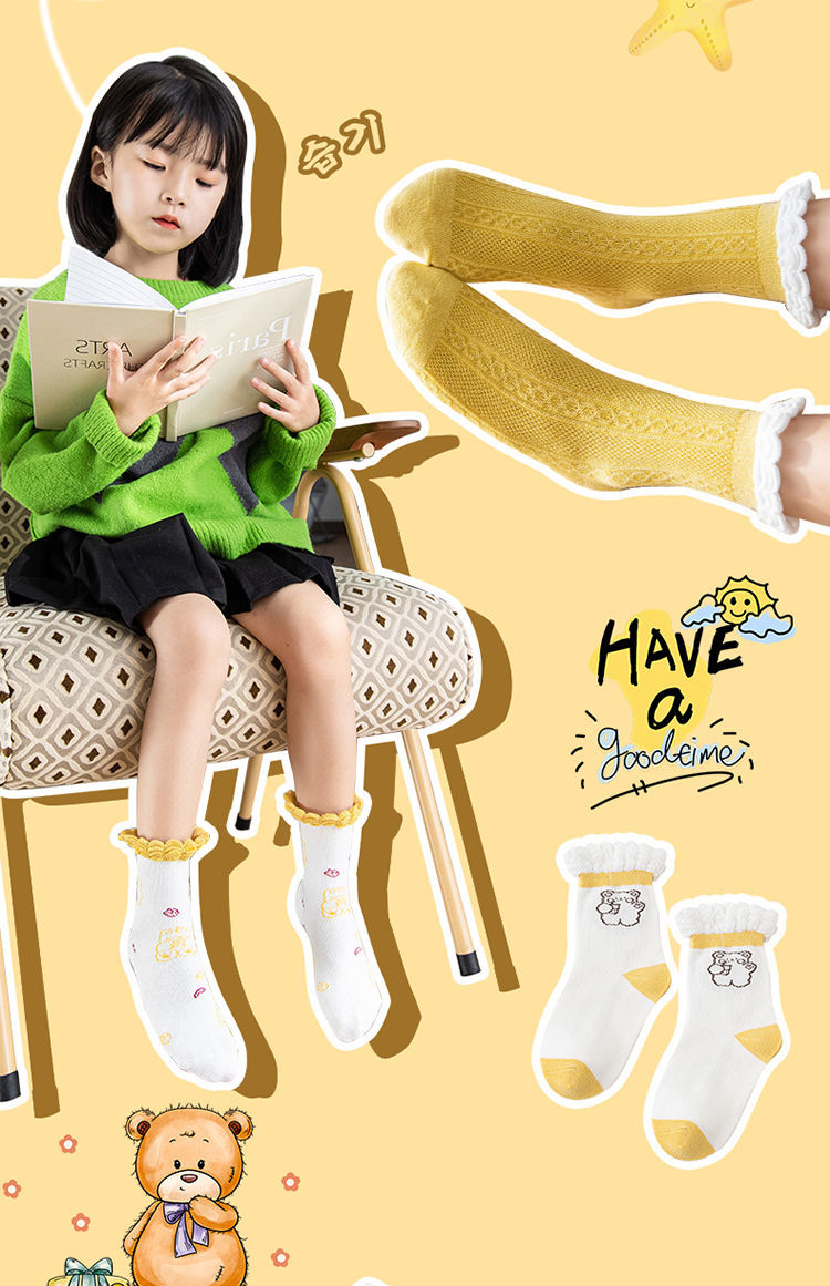 潮流童装5双装儿童袜子春秋季中筒袜女童纯棉女宝宝公主袜1357912岁5