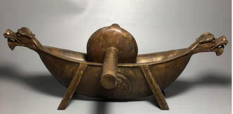 纯铜药船碾子纯铜药碾子船摆件龙头碾药机古代中医药店用品装饰铡刀