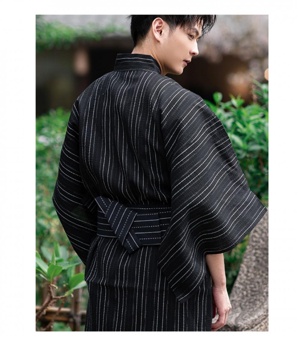 日本男士和服浴衣夏季男传统浴衣日本武1士长袍日式透气和服夏日祭写