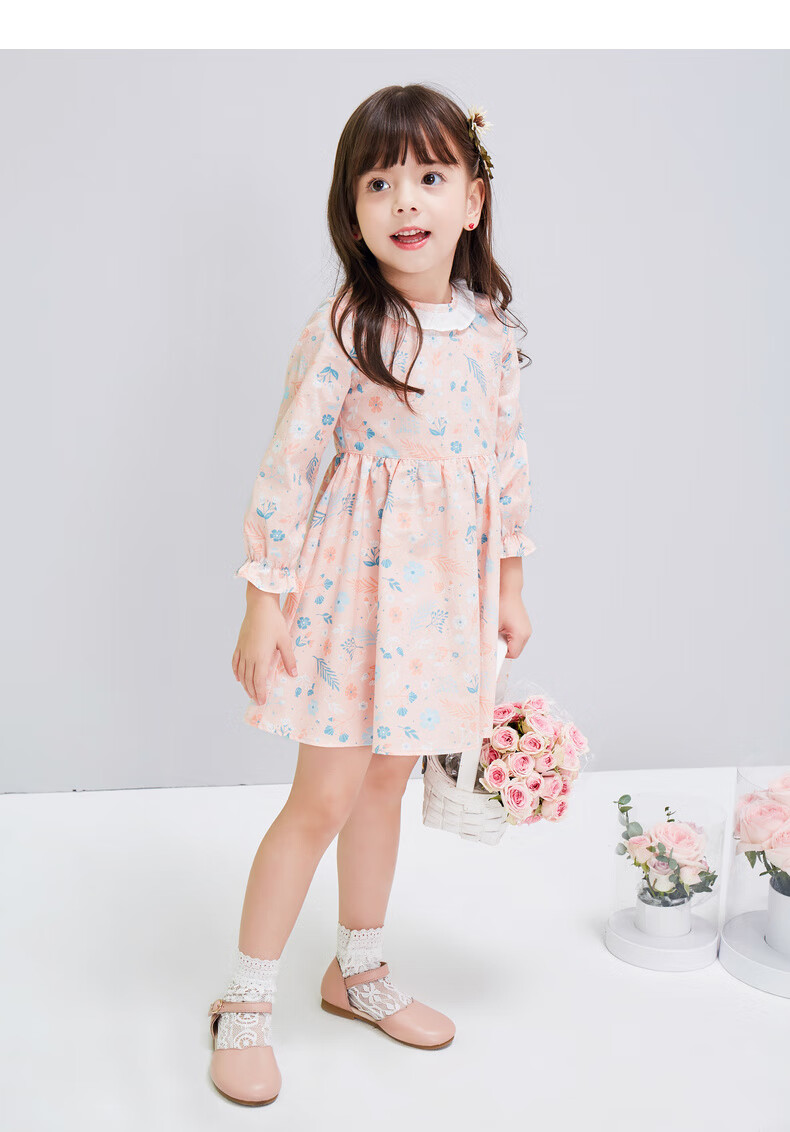 笛莎mini童装女童连衣裙2020春季新款中大童儿童蕾丝长袖网纱连衣裙