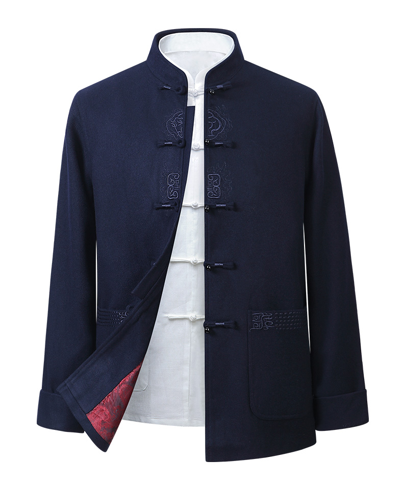 羊毛呢唐装男装中老年人生日过寿喜公公婚礼爸爸装爷爷中国风外套深