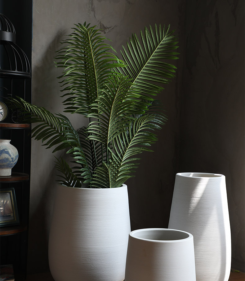 睿格达花盆现代新中式白色陶瓷带托盘陶罐大口径植物落地花坛室内养花