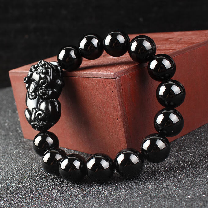 开光天然正品乌鸦血石貔貅手链手链 助事业财运男女款10一16毫米 单圈