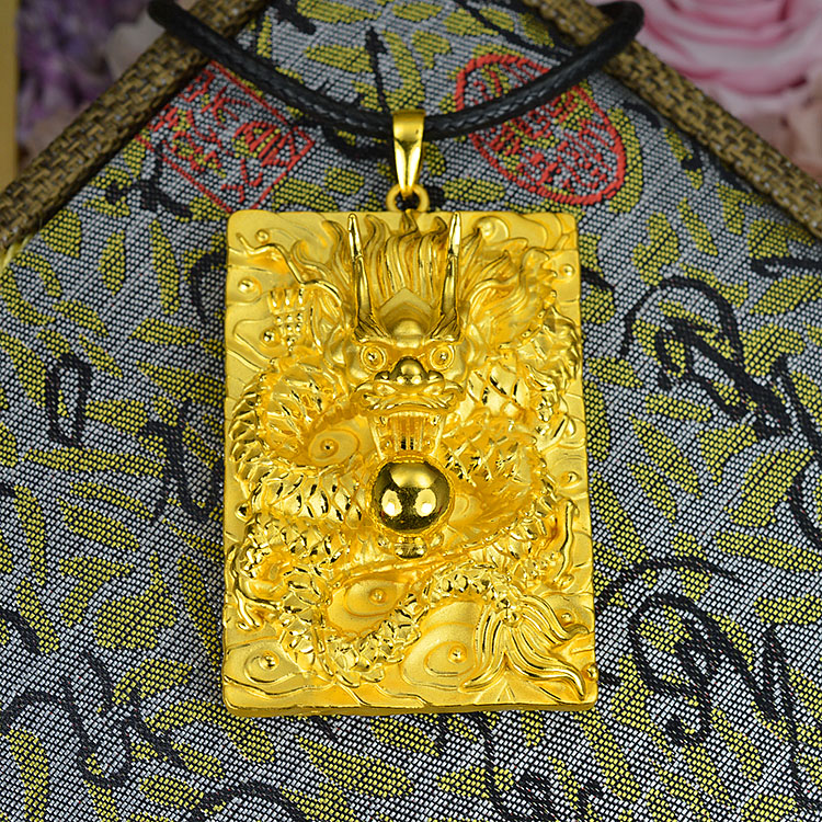 顺妃3d硬足金999男士吊坠黄金龙牌霸气 生肖龙项链 送父礼物饰品圣诞