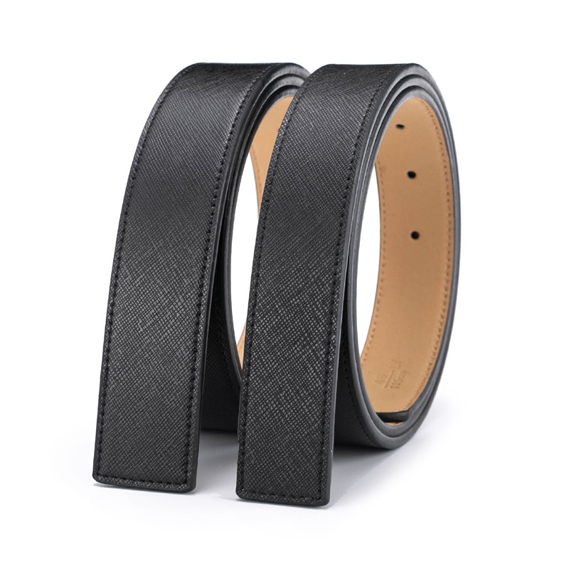 真羚 无头皮带男打孔腰带条十字纹优质牛皮针扣腰带身皮带不带头商务