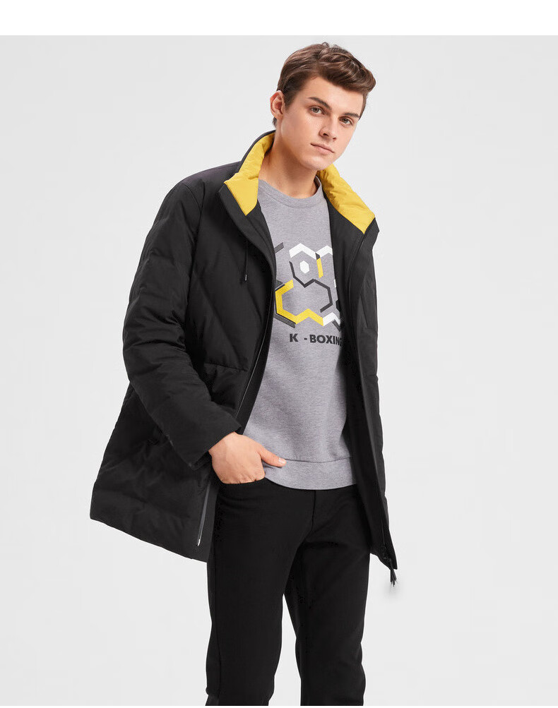 奥莱新品劲霸男装2019新品劲霸中长版茄克羽绒服vrjd4237黑色160