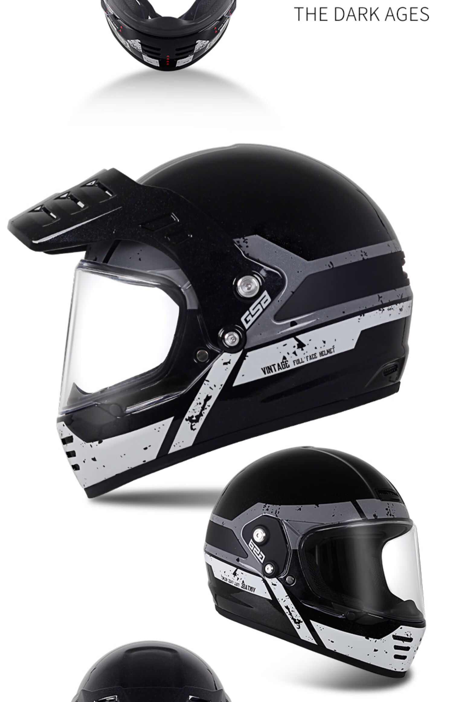 gsb碳纤维摩托车复古头盔男女款机车拉力越野安全头盔酷v73 冠军-3k