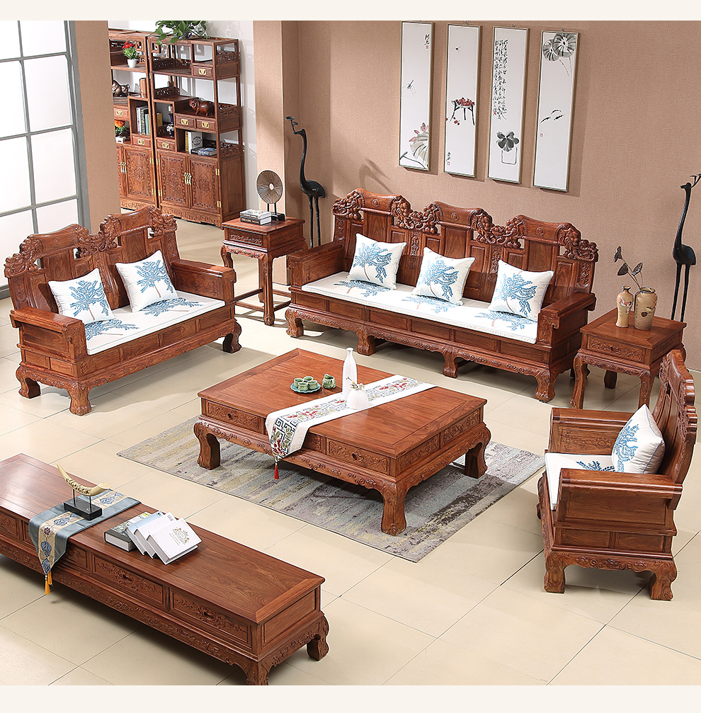 曦世红木家具非洲花梨学名刺猬紫檀沙发实木沙发组合仿古中式别墅客厅