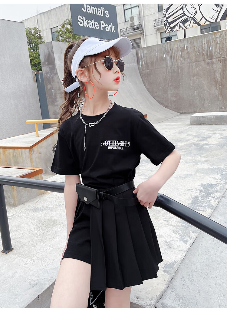 羽夕兔女童夏装连衣裙儿童女装夏季短袖裙子套装小女孩衣服9-12岁洋气