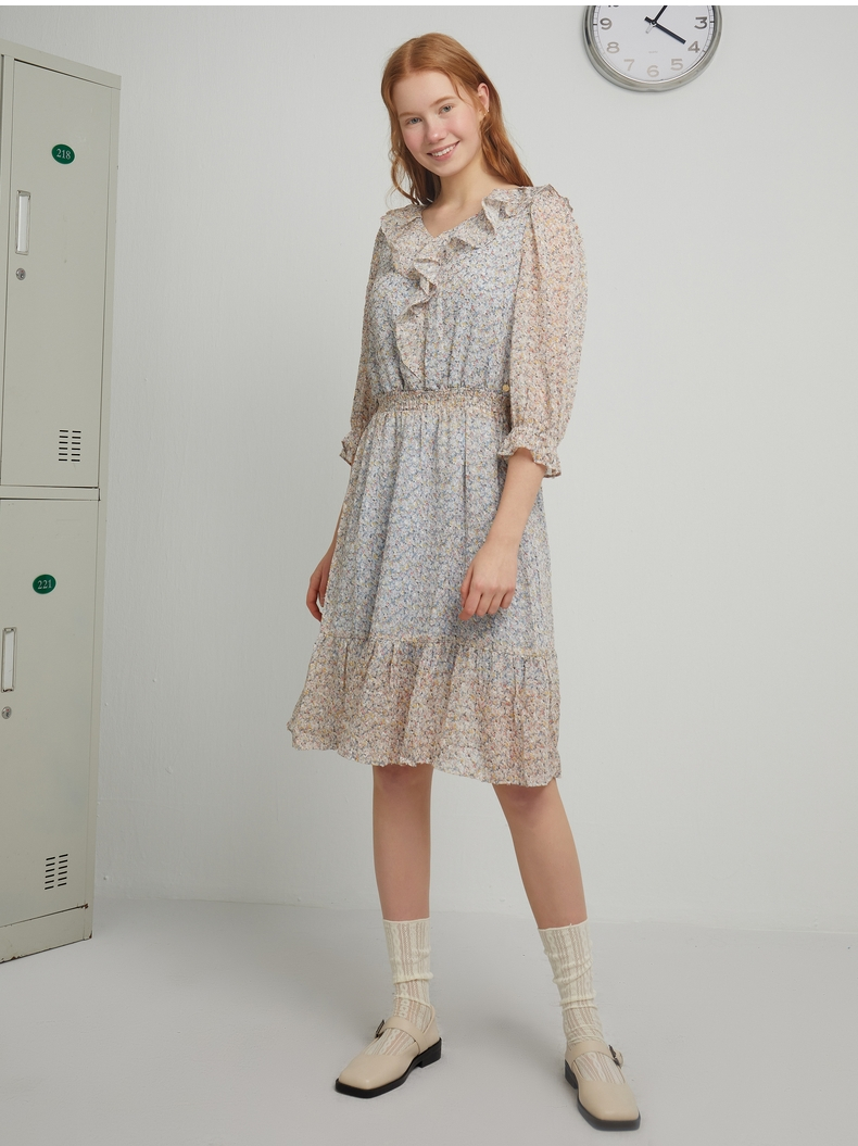 teenieweenie小熊碎花连衣裙女夏季新款女装 蓝色 170/l【图片 价格