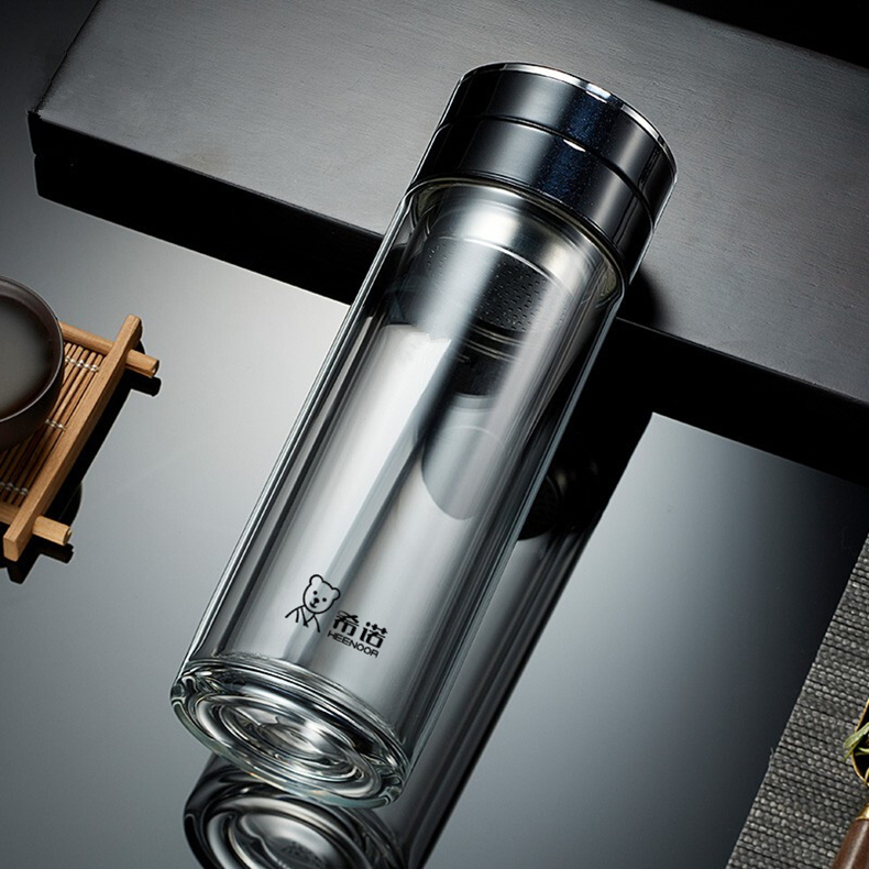 希诺heenoor茶水分离双层玻璃杯男女士商务办公泡茶杯带滤网水杯大