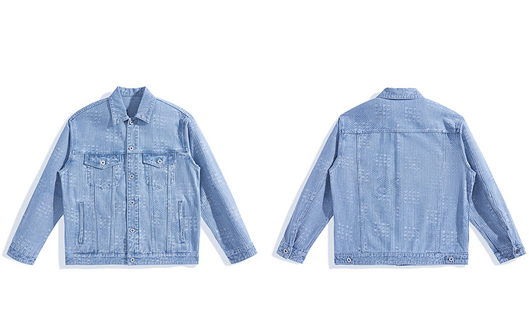 Peacebird Men's Textured Denim Jacquard Autumn Loose Casual Jacket Blue L 9