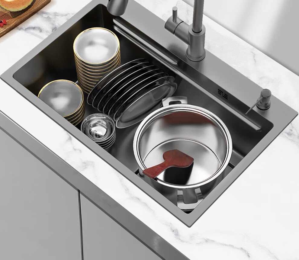 日本bto抖音网红同款枪灰色洗菜盆厨房水槽单槽304不锈钢洗菜池洗碗槽