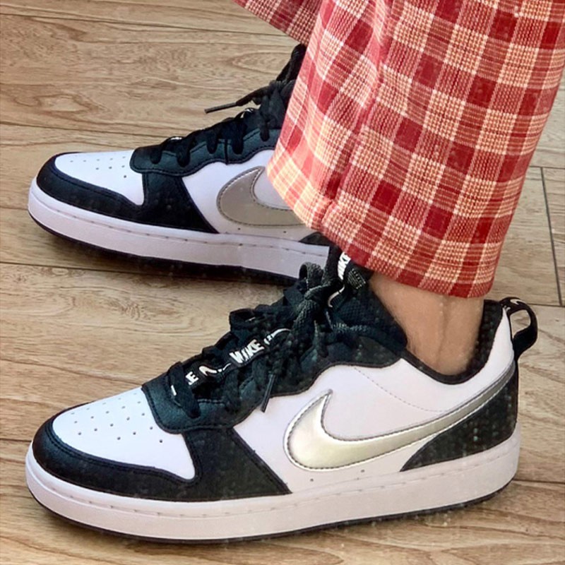 耐克nikecourtboroughlowgs花卉蓝白黑白白生胶低帮女鞋板鞋运动鞋bq