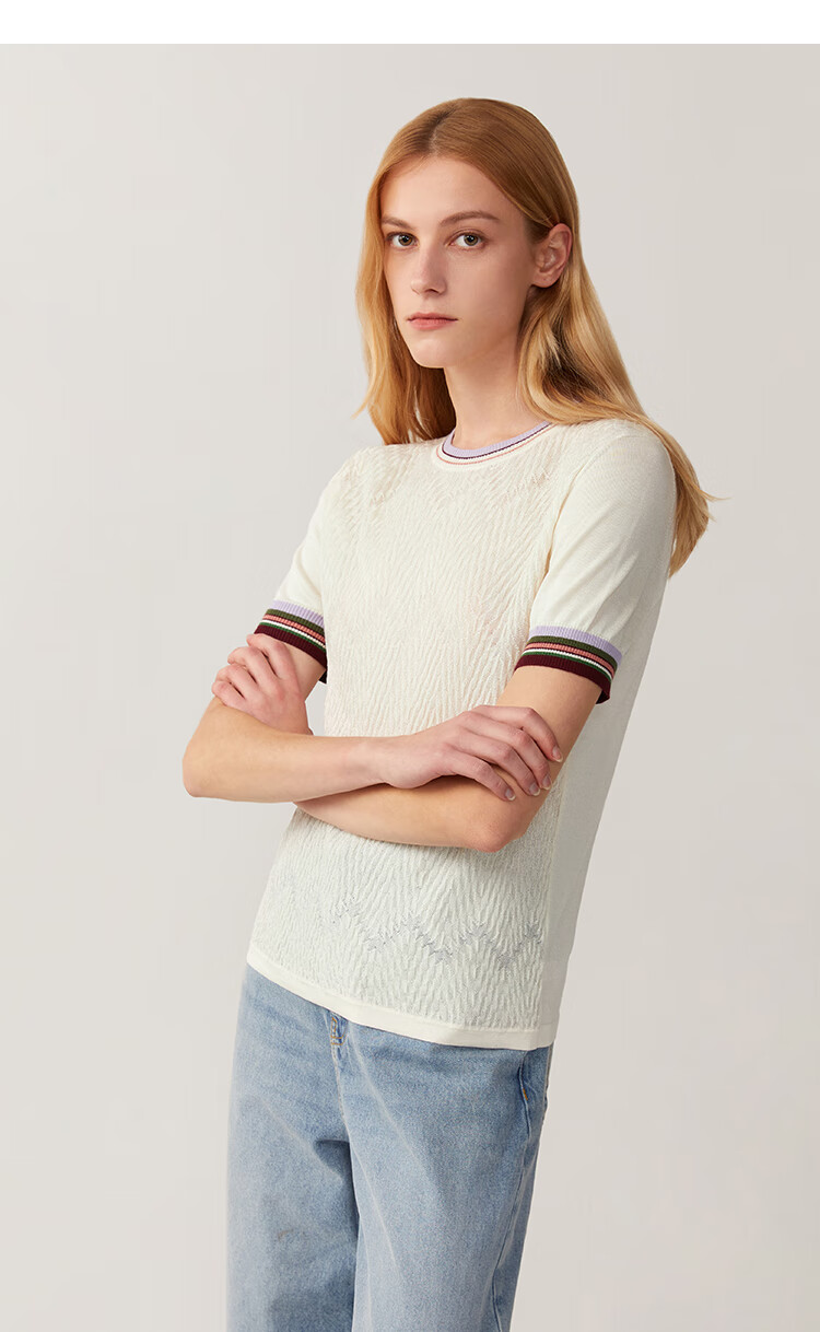 zb/珍贝圆领短袖真丝衫女2022夏季新款可机洗桑蚕丝上衣薄时尚462 本