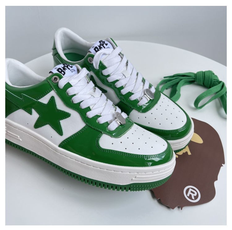 bapesta鞋子黑白滑板鞋刘耀文同款猿人头低帮鞋漆皮运动休闲鞋 黑色