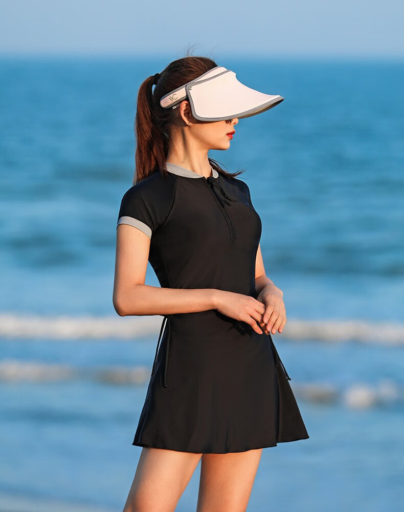 李宁lining泳衣女女士连体裙式运动休闲遮肚显瘦腰部可调速干保守套装