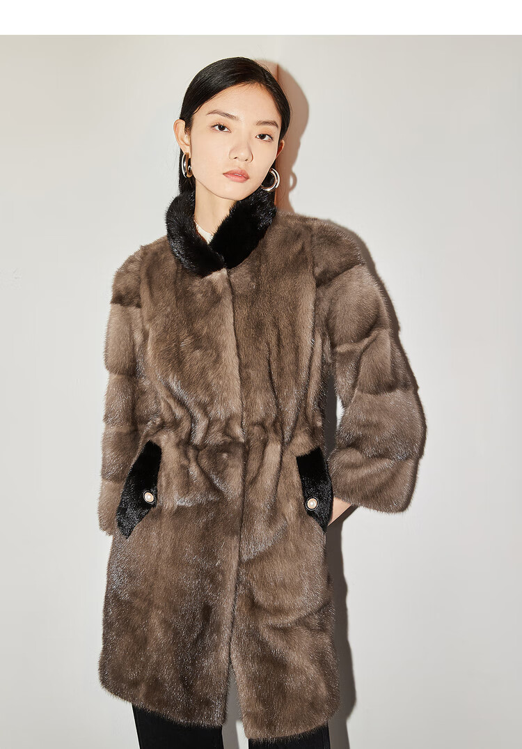 恩裳cover2022春款时尚舒适原色母貂皮毛一体简约大气皮草大衣女蓝色