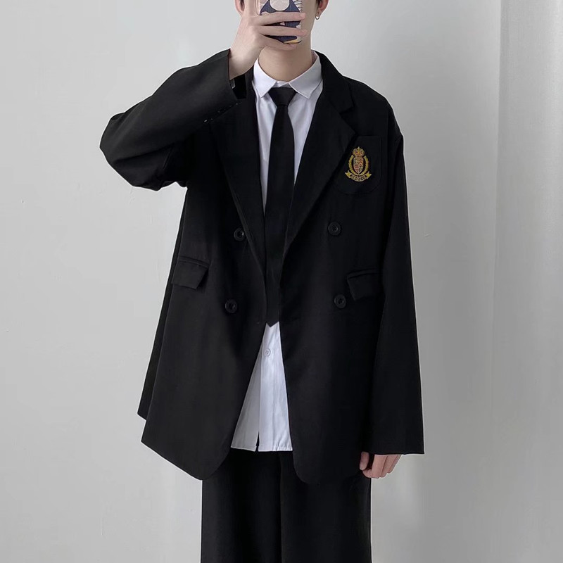 韩版学院风班服英伦西服jk套装制服男生徽章宽松情侣装外套薄款学生