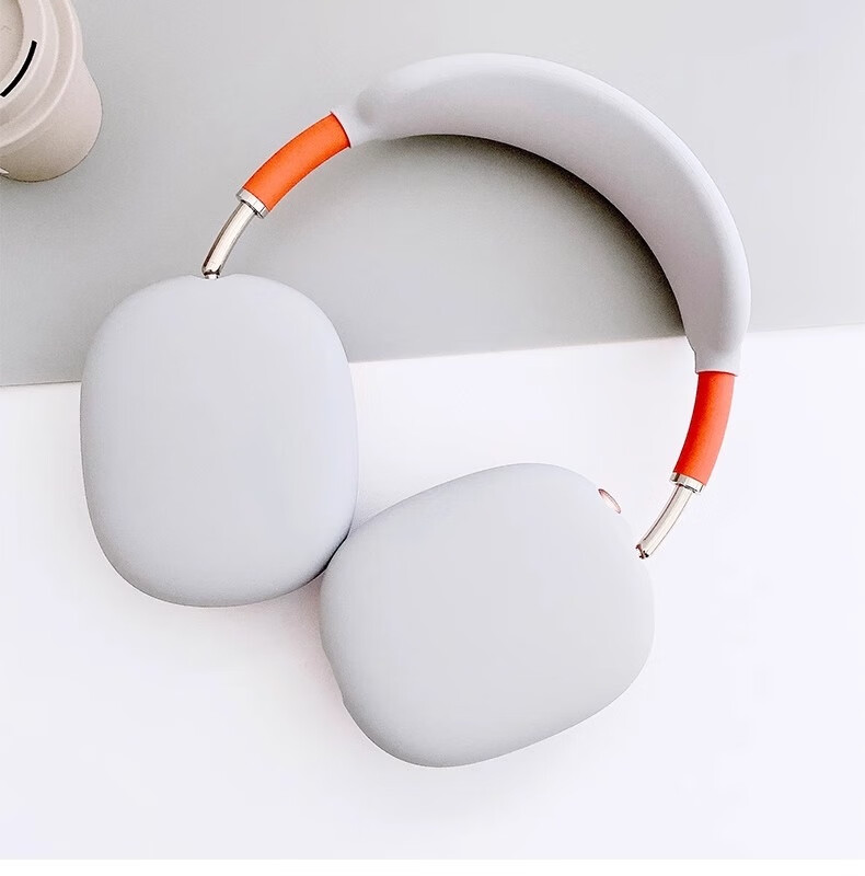 PENGGU Earphone Protective Case for Apple AirPods Max, Silicone Ear Tips, Headband Rubber Protection, Anti-Scratch Wear-Resistant Soft Cover, Silver Gray 3