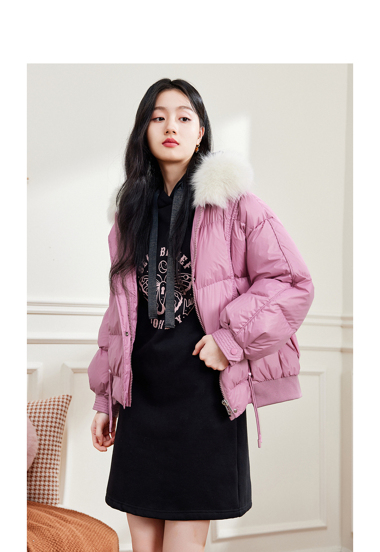 秋水伊人狐狸毛领少女感羽绒服2021冬季新款女装甜美减龄显白 梅红 s