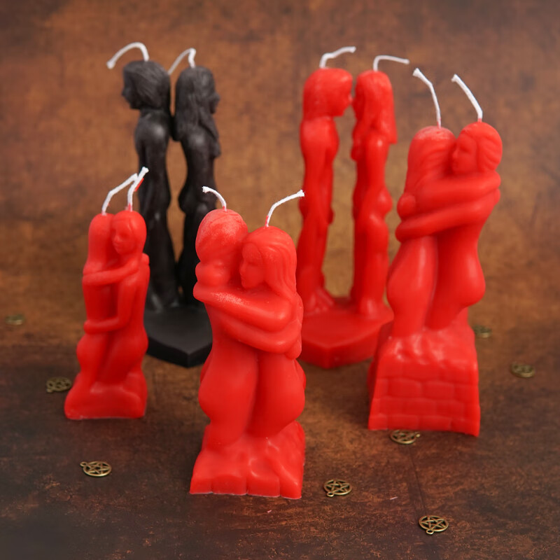 人形蜡烛红色黑色面对面背靠背人形蜡烛红色男女拥抱蜡烛手工蜂蜡杆蜡