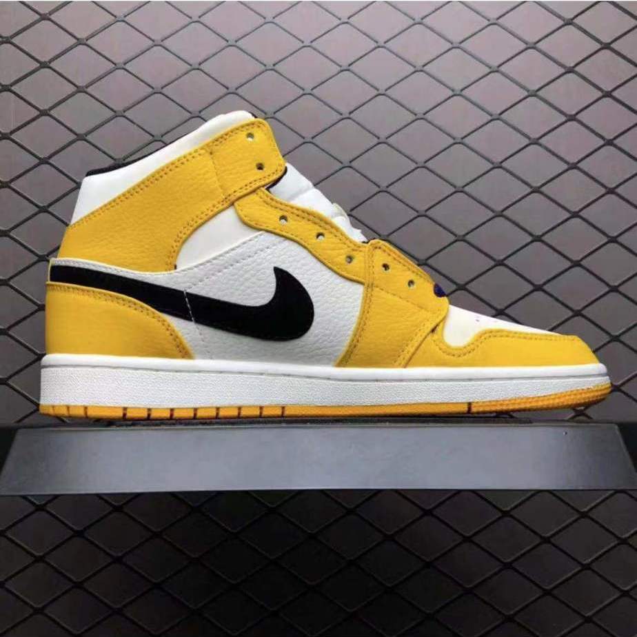 air乔1mid湖人紫黄男女同款休闲运动中帮篮球鞋852542700紫黄头层皮高