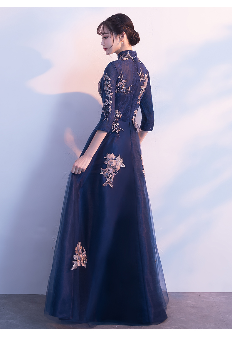 中式晚礼服裙女2019新款宴会大合唱年会旗袍主持人演出服长款晚宴酒