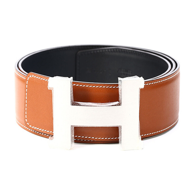 爱马仕(hermes)腰带男皮带时尚银色h扣牛皮革双面38mm14215648 90cm