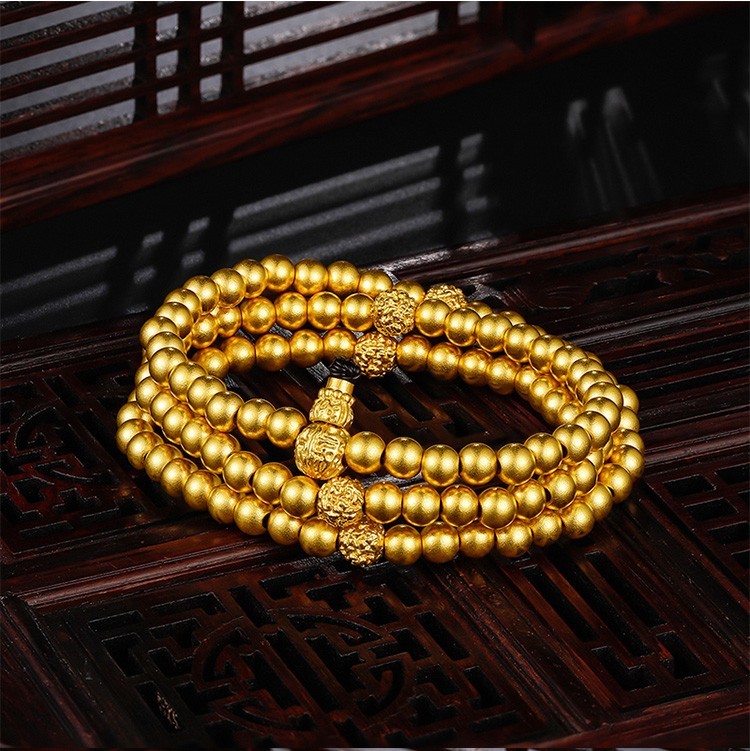 喜圣珠宝黄金手串足金999古法圆珠手串佛珠菩提子三圈手串网红同款