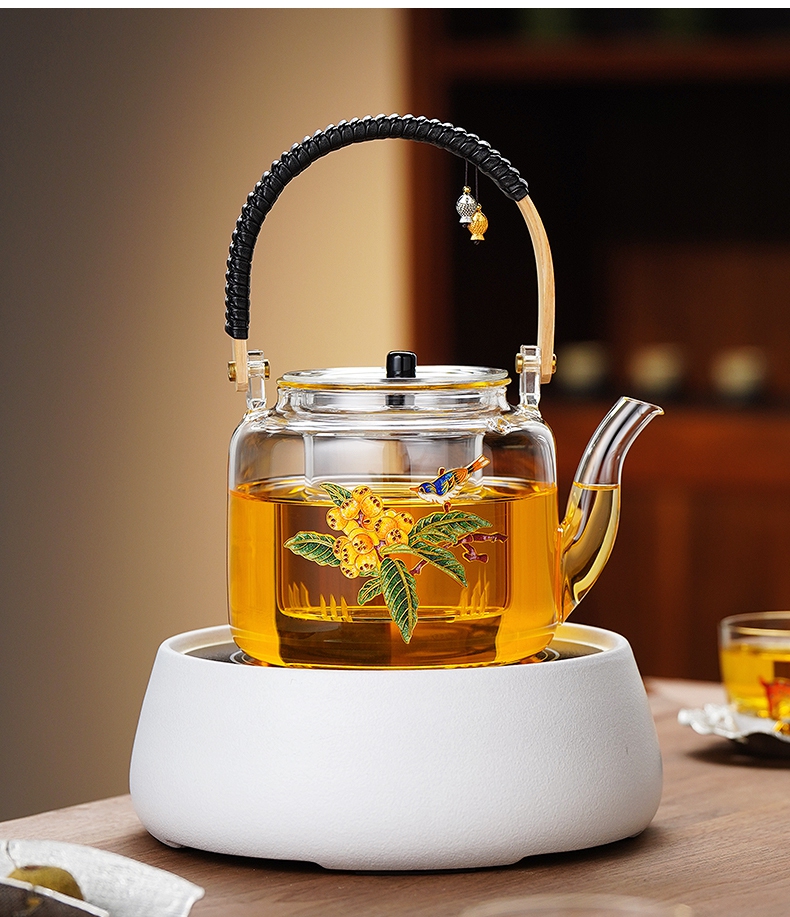 sthanodd高档玻璃煮茶器套装电陶炉煮茶壶景泰蓝泡茶壶养生蒸煮内胆