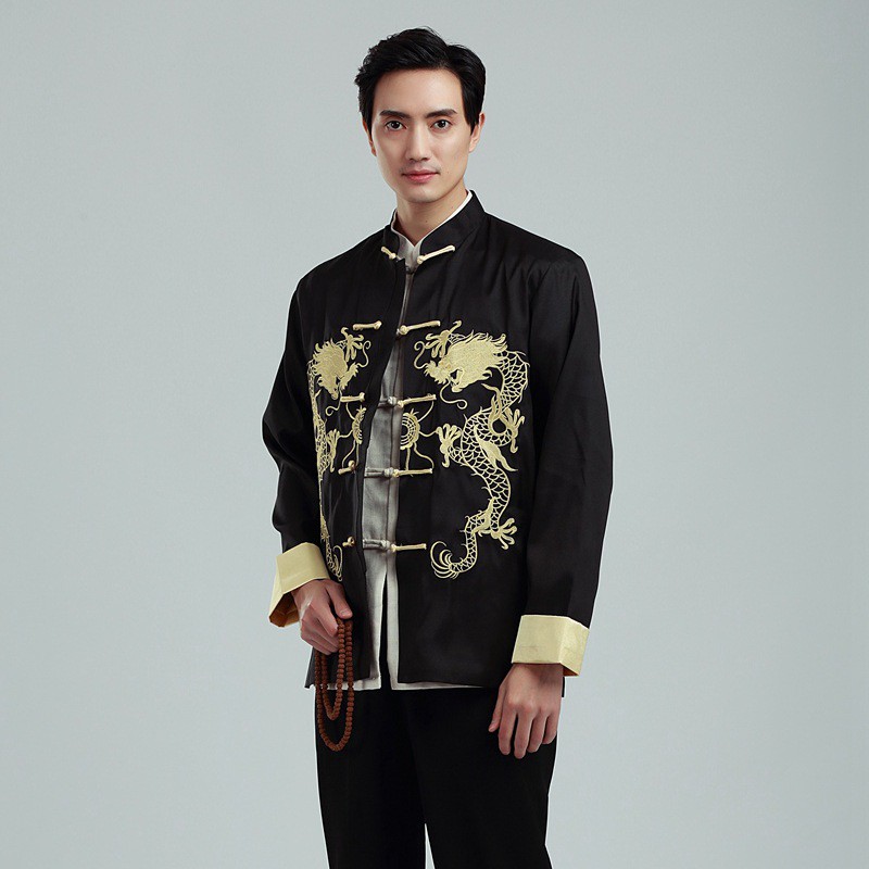 伴郎服中式唐装青年休闲中式装中国风刺绣龙上衣婚礼汉服长袖外套伴郎