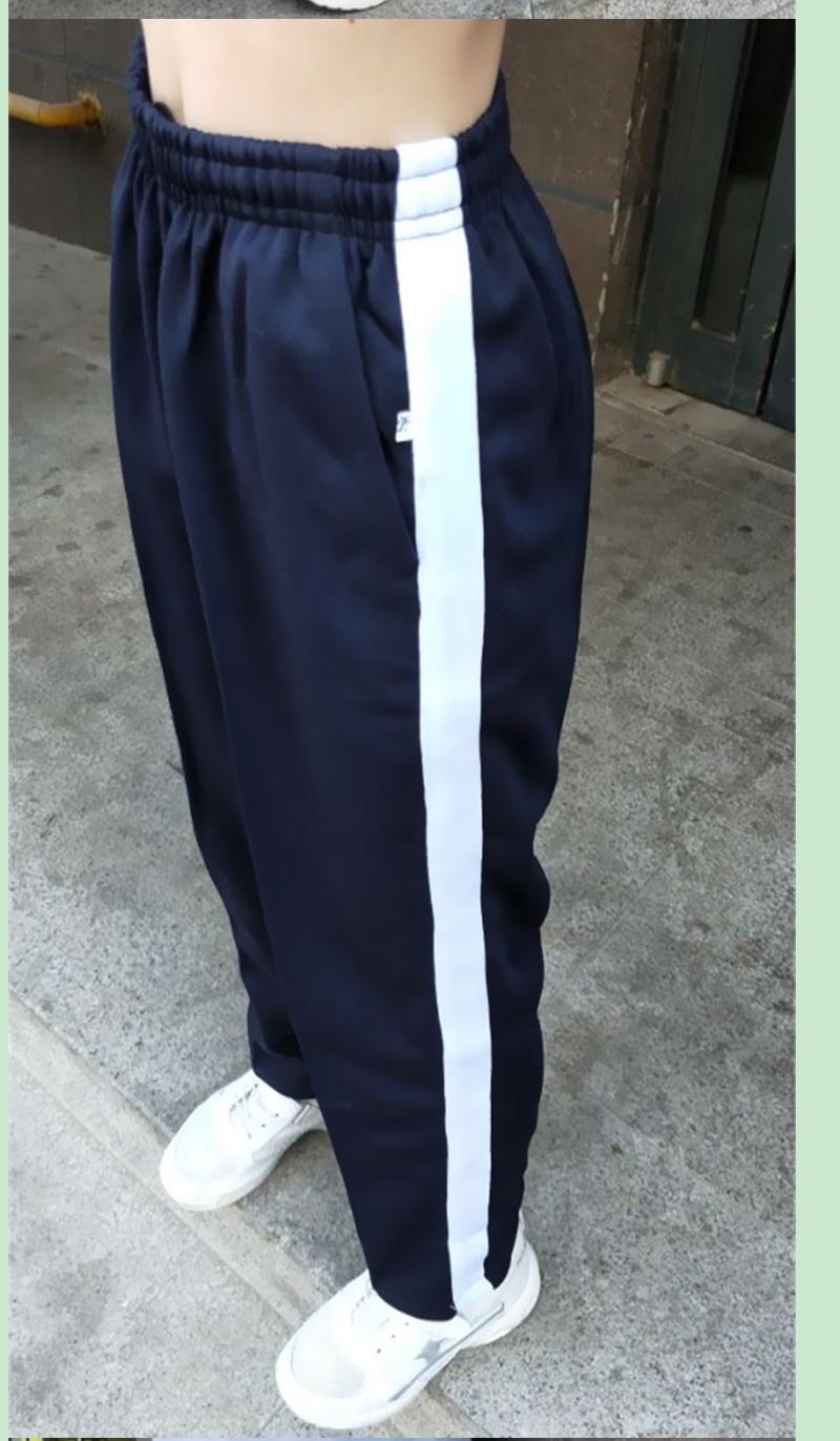 春秋校裤一条杠男女小学生运动长裤宽松白杠一条杠初高中校服裤子 黑