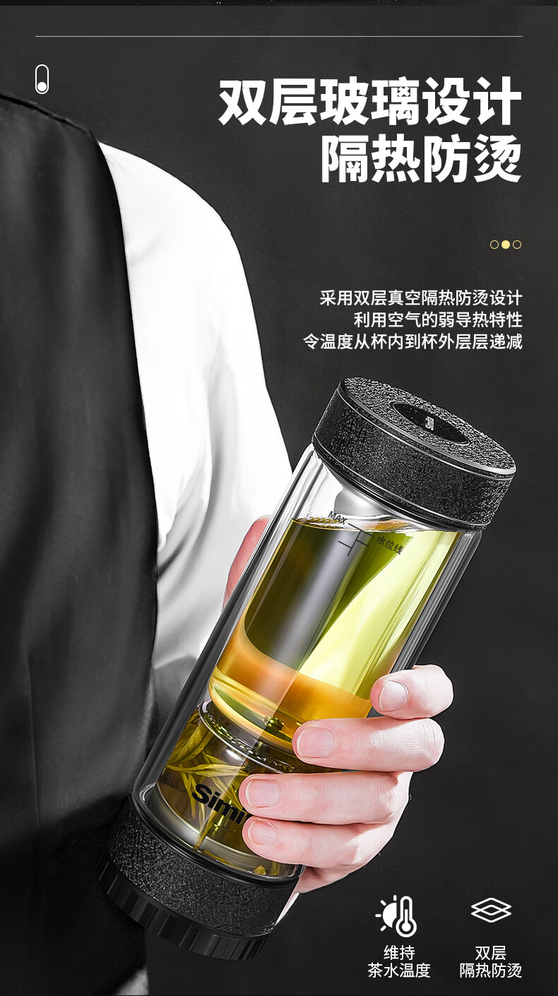 德国施密特simita茶水分离泡茶杯双层玻璃杯车载便携商务茶杯水杯男