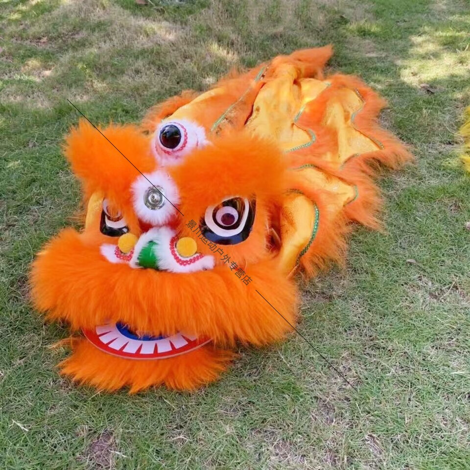 儿童舞狮玩具塑料版耐摔醒狮羊毛狮头幼儿舞台表演道具全套餐6寸橙