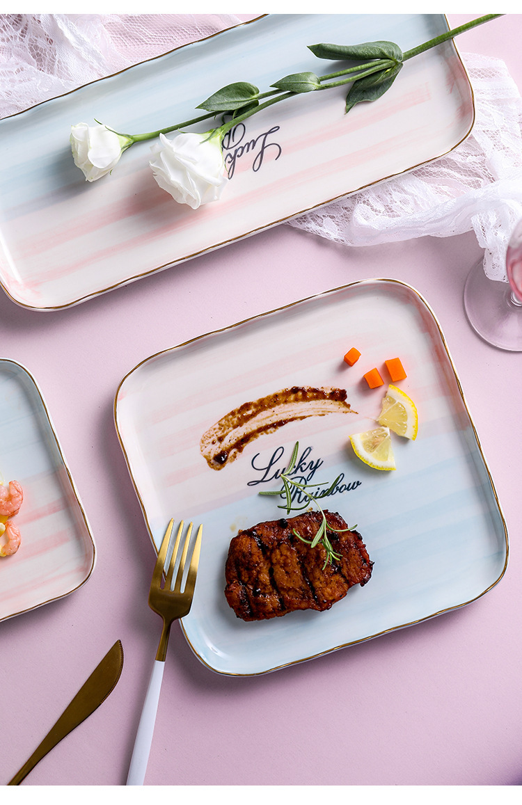 陶瓷餐具家用餐盘菜盘子西餐牛排盘创意个性意面盘甜品摆盘 长方盘