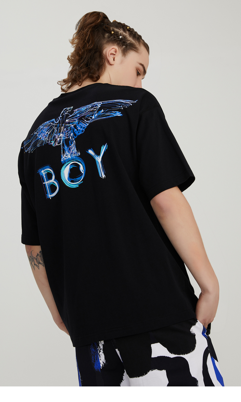 boy london 2020春新款线性涂鸦霓虹灯光老鹰t恤情侣t恤 b201nc510102