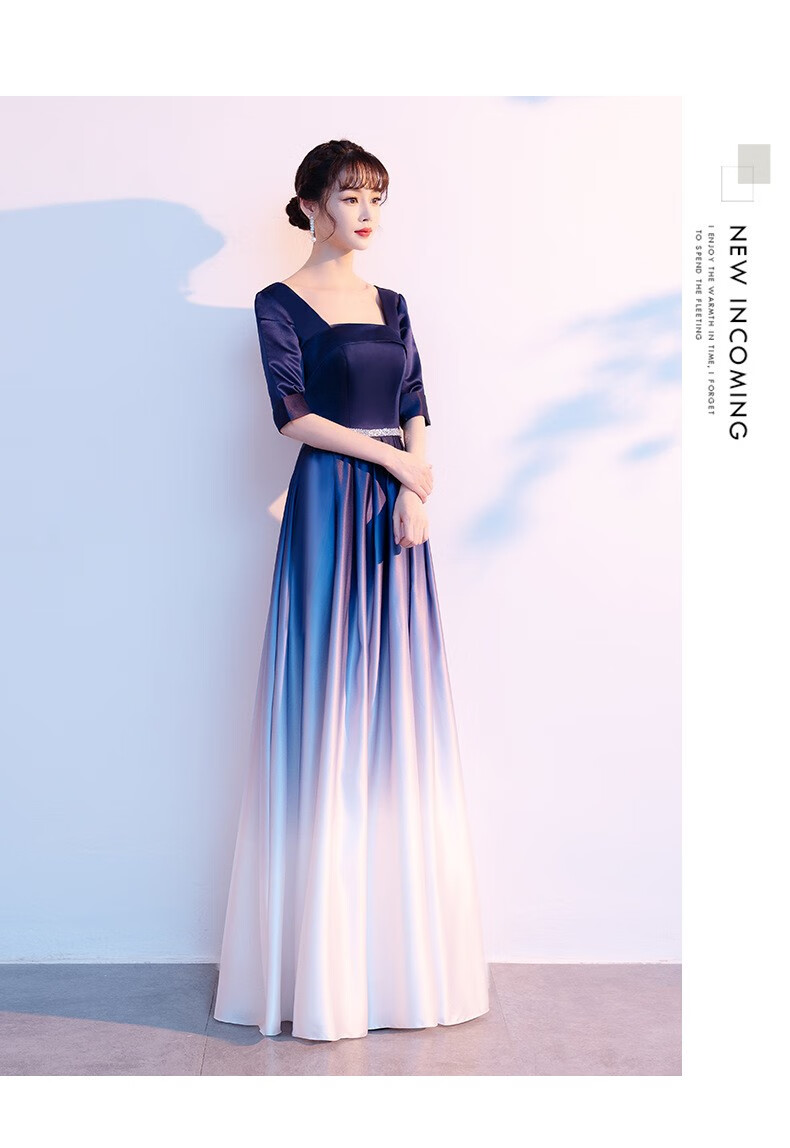 智起 大合唱演出服中学生团女长裙红歌比赛服装蓝色爱国朗诵指挥主持