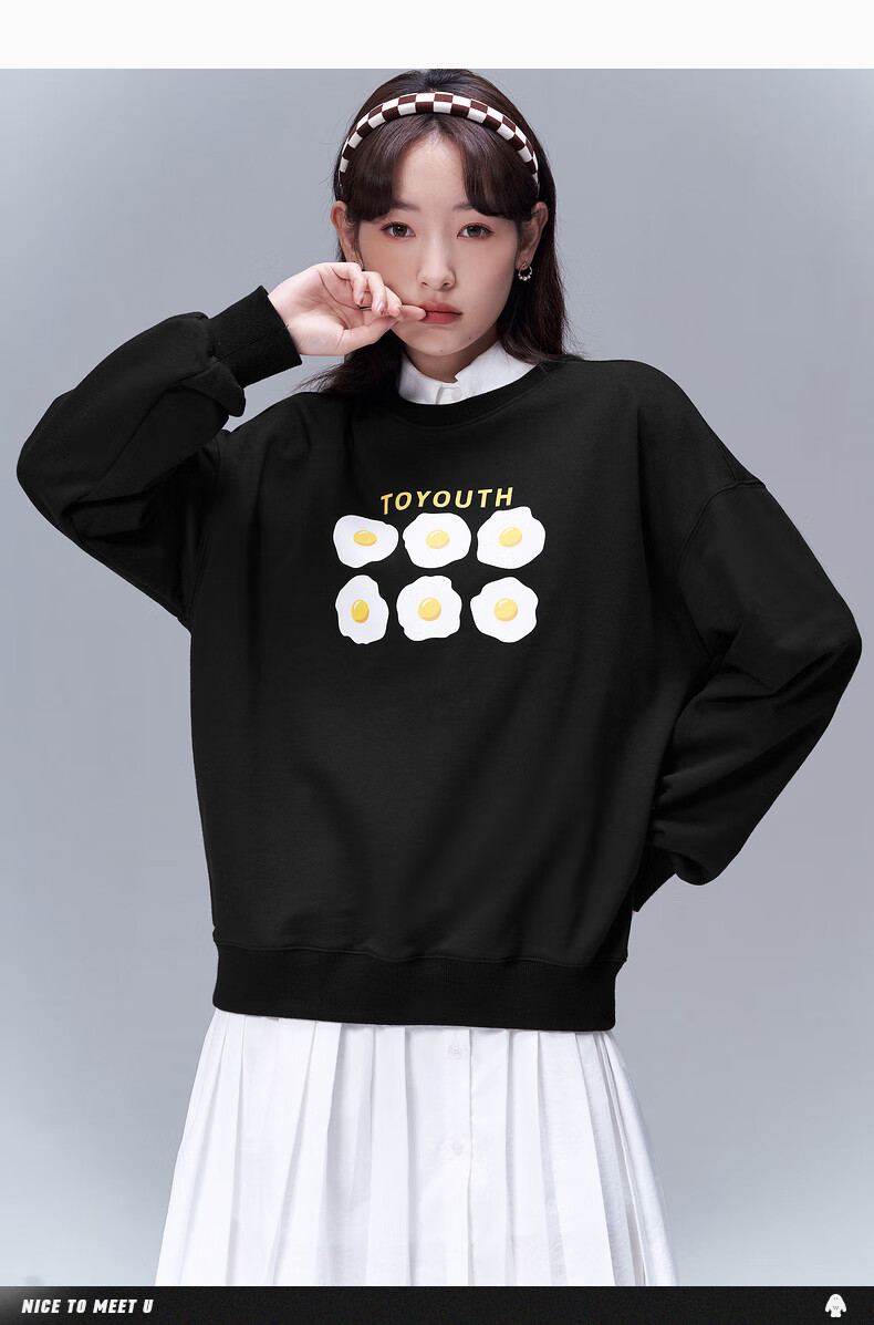 toyouth初语oversize卫衣女2022年春季新款煎蛋印花宽松圆领上衣灯下