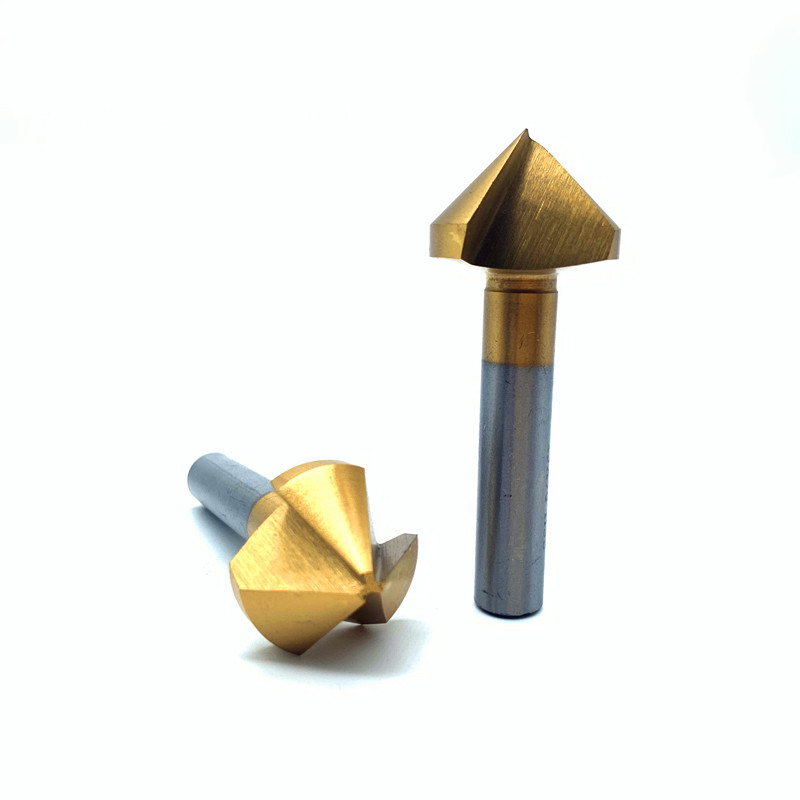 直柄高速钢镀钛90度倒角刀单刃三刃钻头去毛刺修边沉孔器 单刃60x90