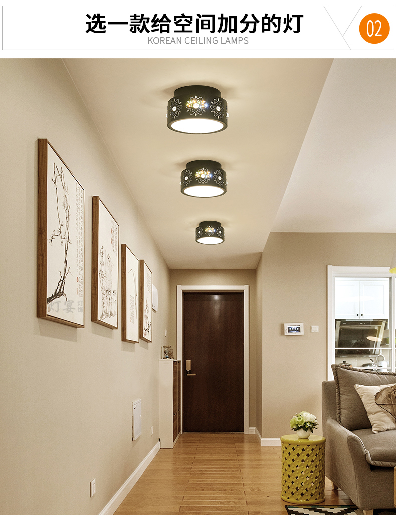 灯家用创意个性装饰灯艺术灯走廊过道灯阳台灯吸顶灯黑色15cm三色光