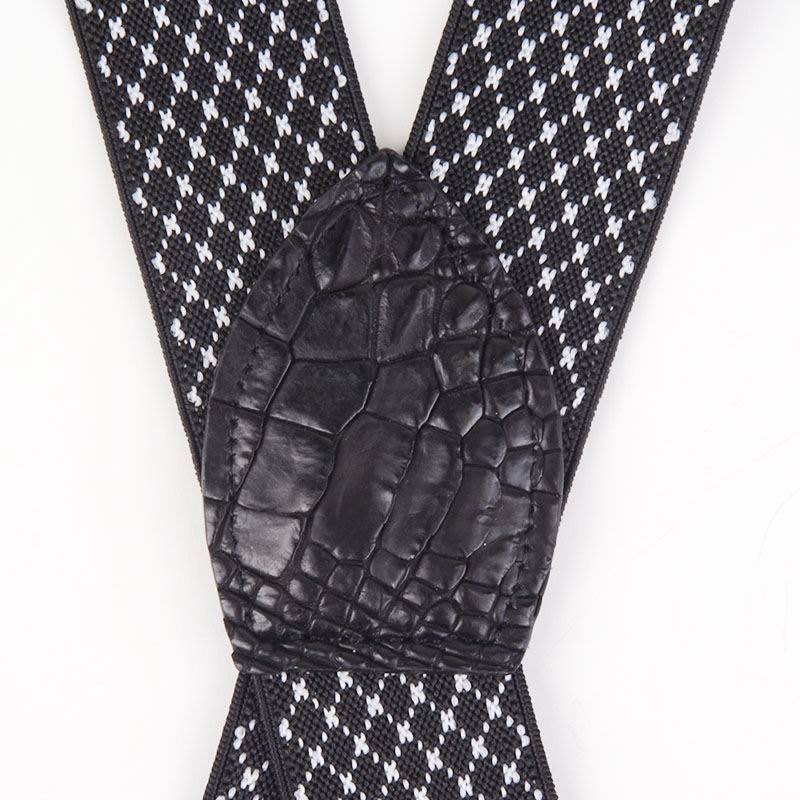 男士中阶鳄鱼皮背带松紧防滑弹力织带加长可调节x型六夹吊裤带西服