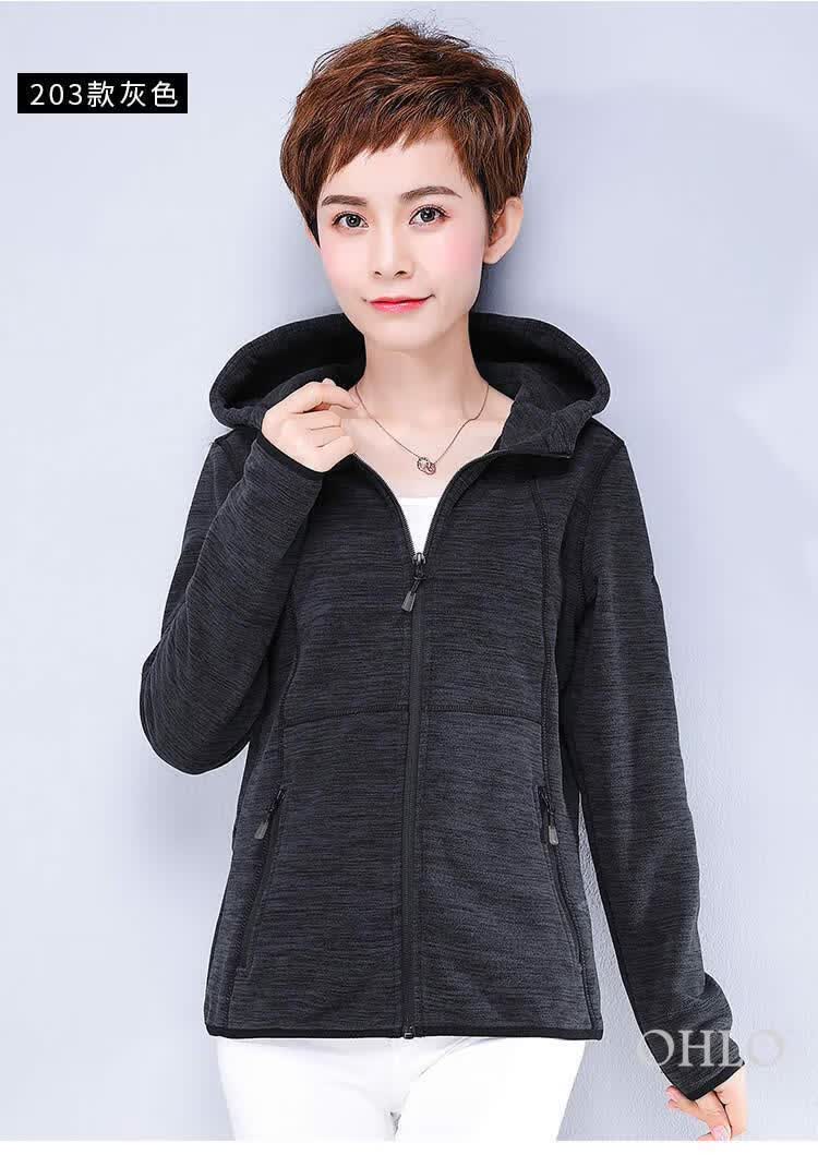 抓绒衣女加绒运动外套摇粒绒外衣薄款男加厚妈妈中老年上衣女玫红立领