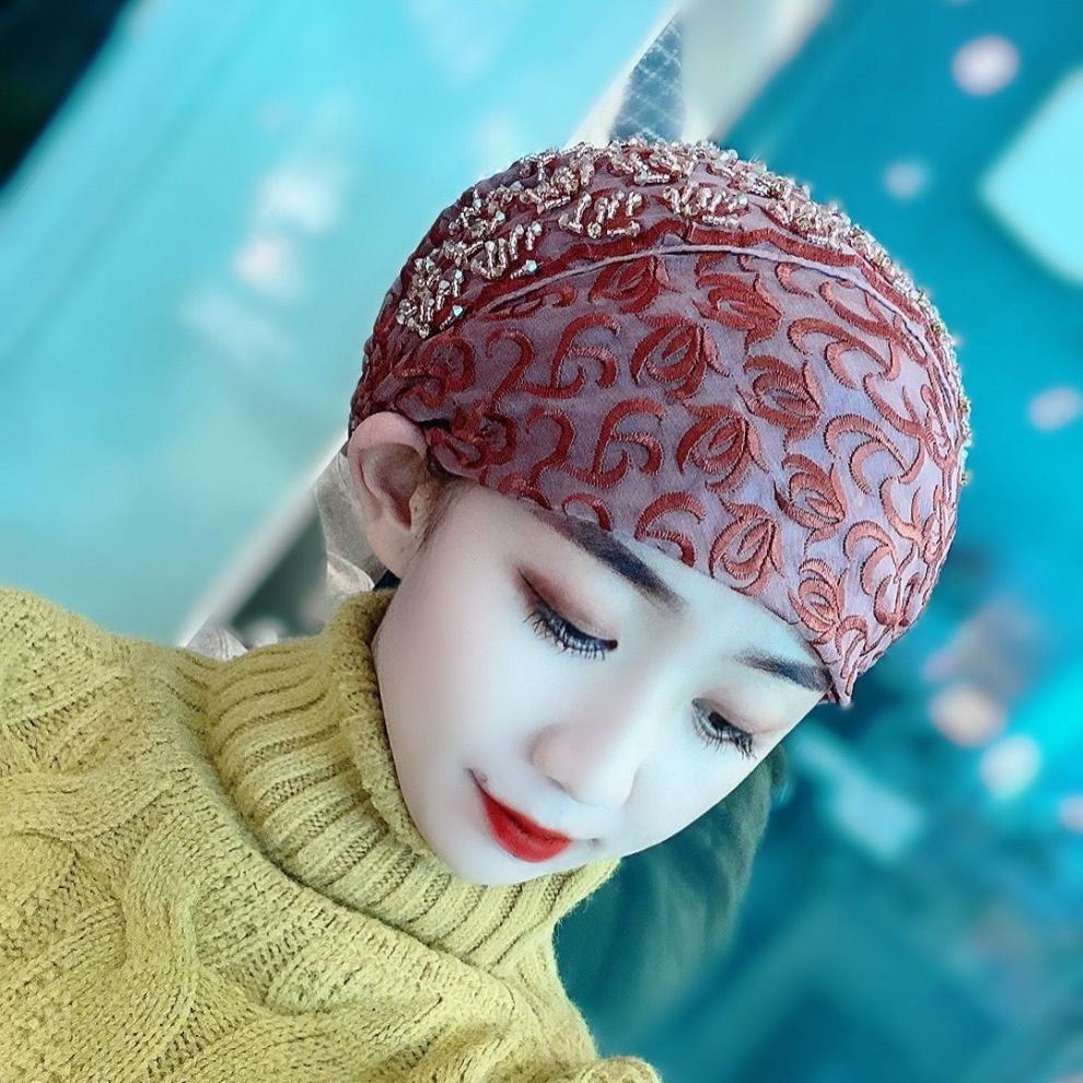 回族女人的套头纱巾春夏回族帽子时尚纱巾薄款妈妈包头帽深灰色