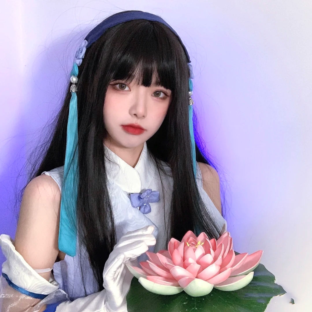 假发女长直发王者农药cos西施温柔气质表演修脸自然蓬松整顶发套 黑色