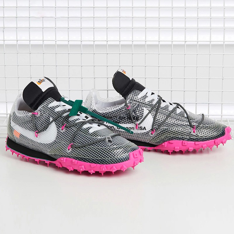 耐克nike waffle racer ow 联名黑粉米白运动跑步鞋钉子跑鞋 cd8180