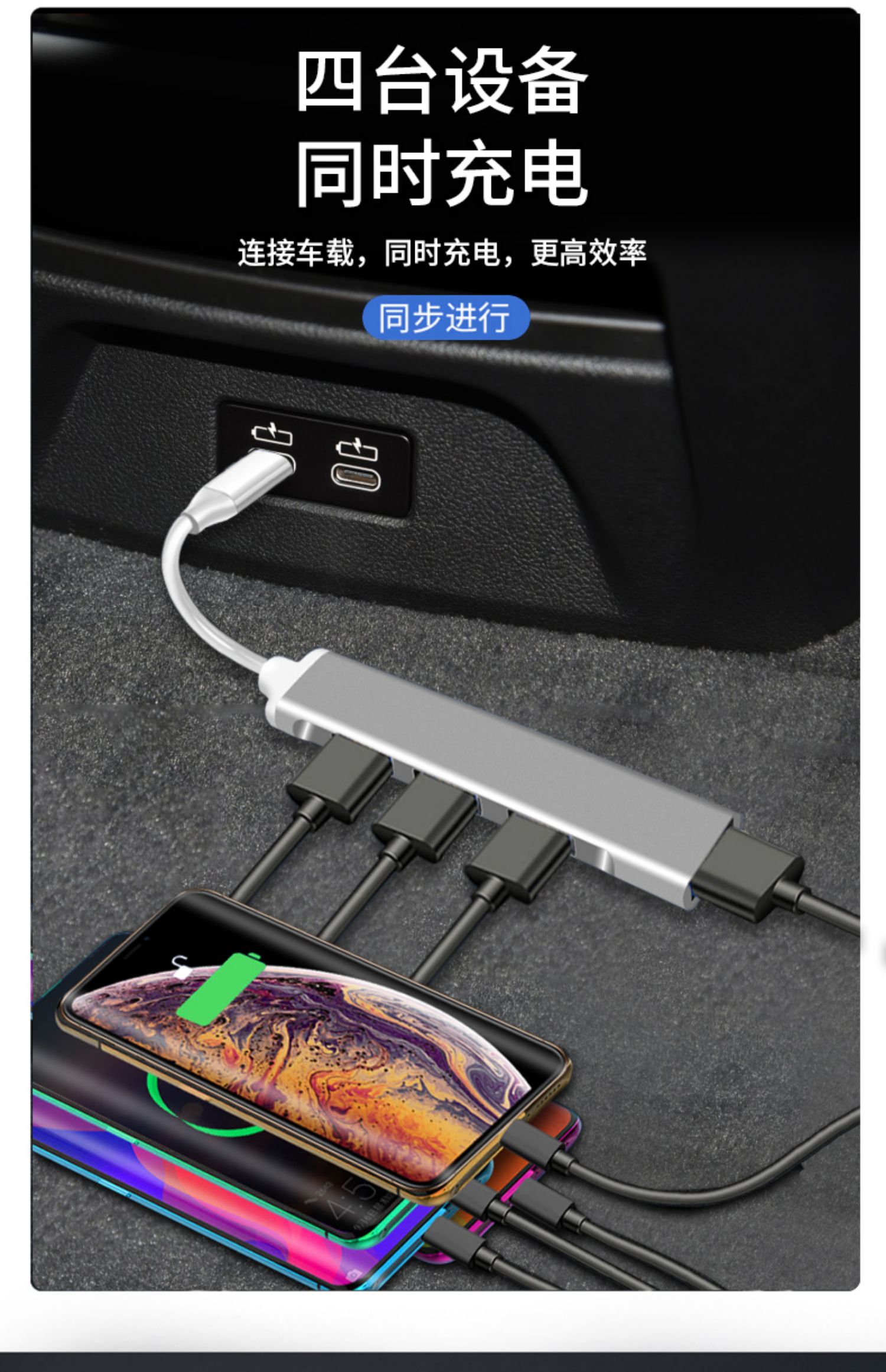 yngfn汽车usb接口扩展器车载usp分线器底座转接头改装充电多功能一拖