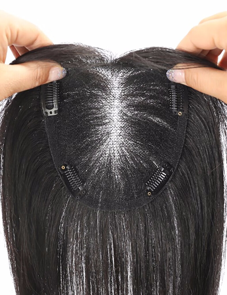 天使丝丝瑞士网假发片女人头顶补发片真发蓬松短发遮白发全真人假发 9