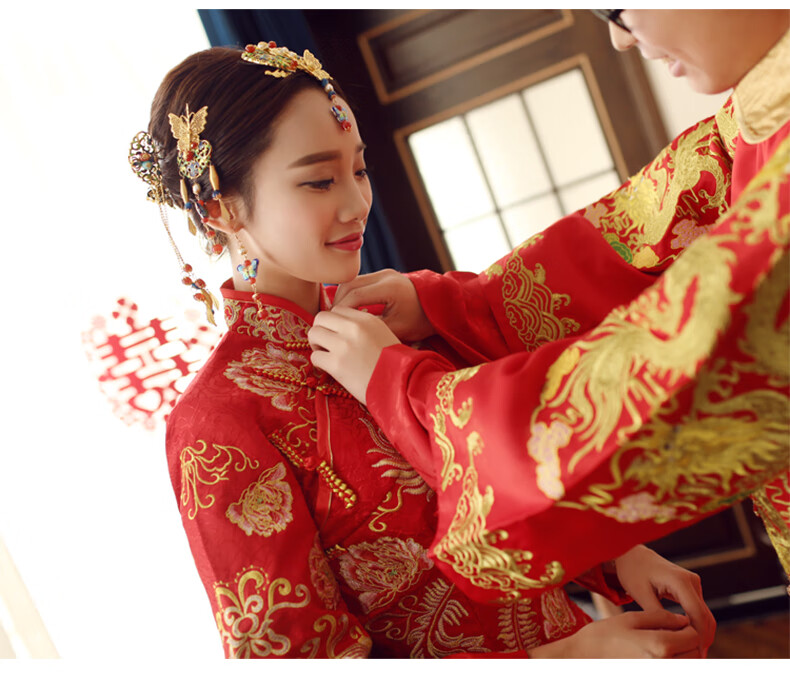 中式礼服新娘龙凤褂敬酒服古装婚纱旗袍孕妇秀和602baby款仅售上衣xs